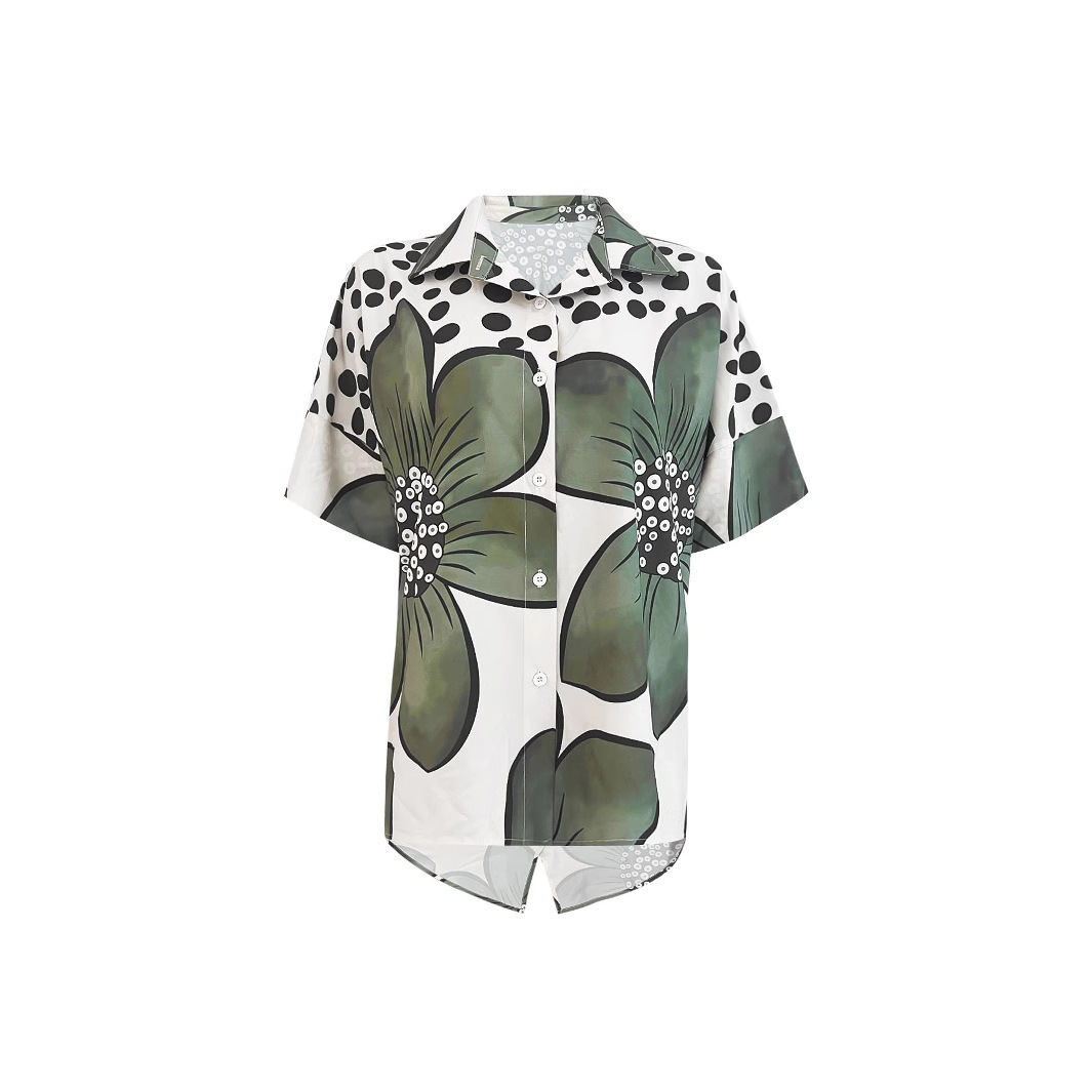 Floral Print Casual Two-Piece Shirt and Pants Set