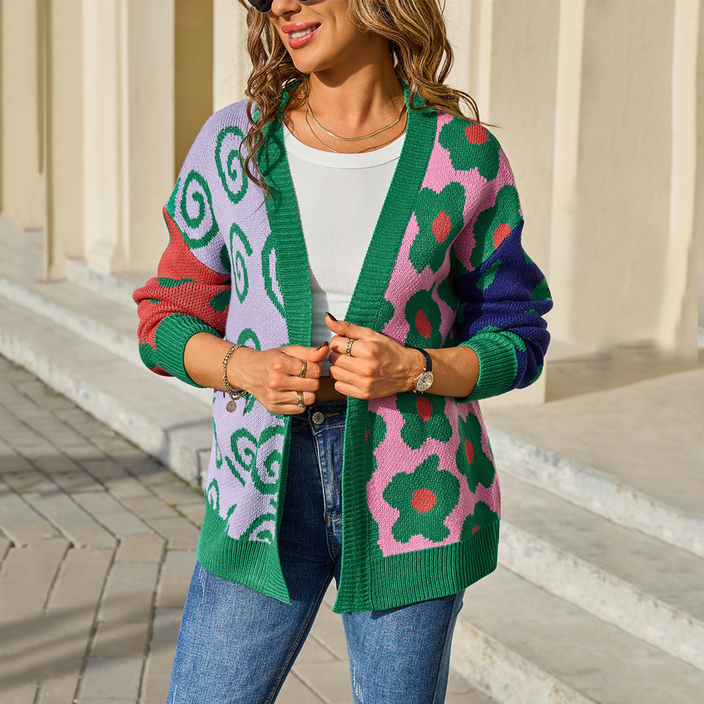 Colorful Knit Cardigan Coat Loose Fit Long Sleeve