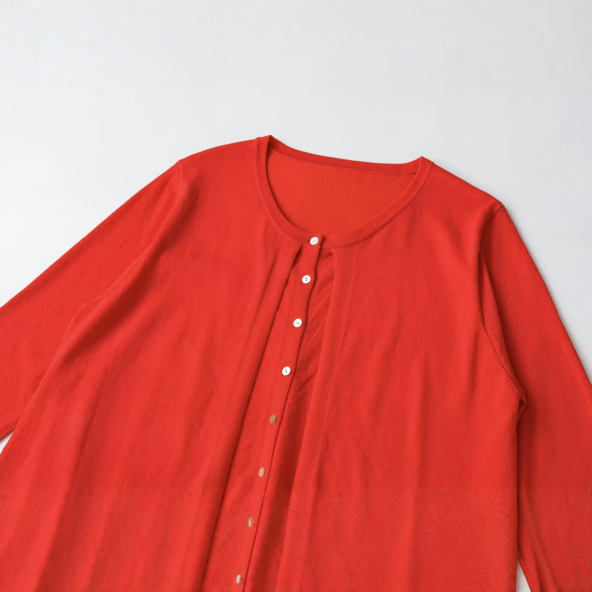 Women's Red Mid-Sleeve Top Casual Round Neck Pullover