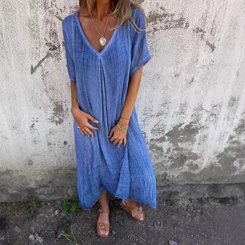 Cotton-Linen V-Neck Semi-Formal Dress