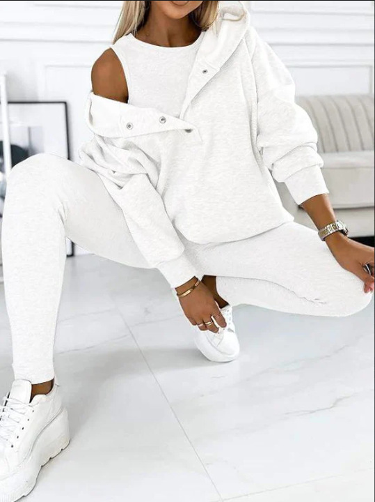 Women's Ribbed Hoodie Tank Top and Pants 3-Piece Set