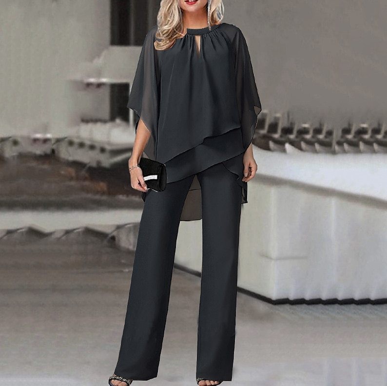 Women's Solid Color Loose Casual Asymmetrical Two-Piece Set