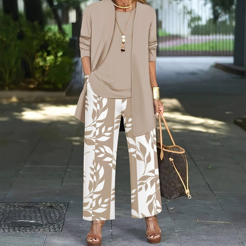 Floral Print 3-Piece Women's Set: Cardigan, Tank Top & Wide-Leg Pants