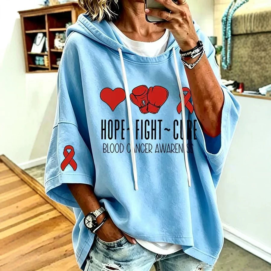 Heart Boxing Glove Ribbon Print Loose-Fit Hoodie for Women