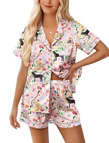 Women's Cuban Collar Short Sleeve Shirt Set Floral Solid Casual