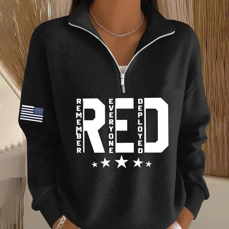 USA Red Print Women's Half-Zip Sweatshirt