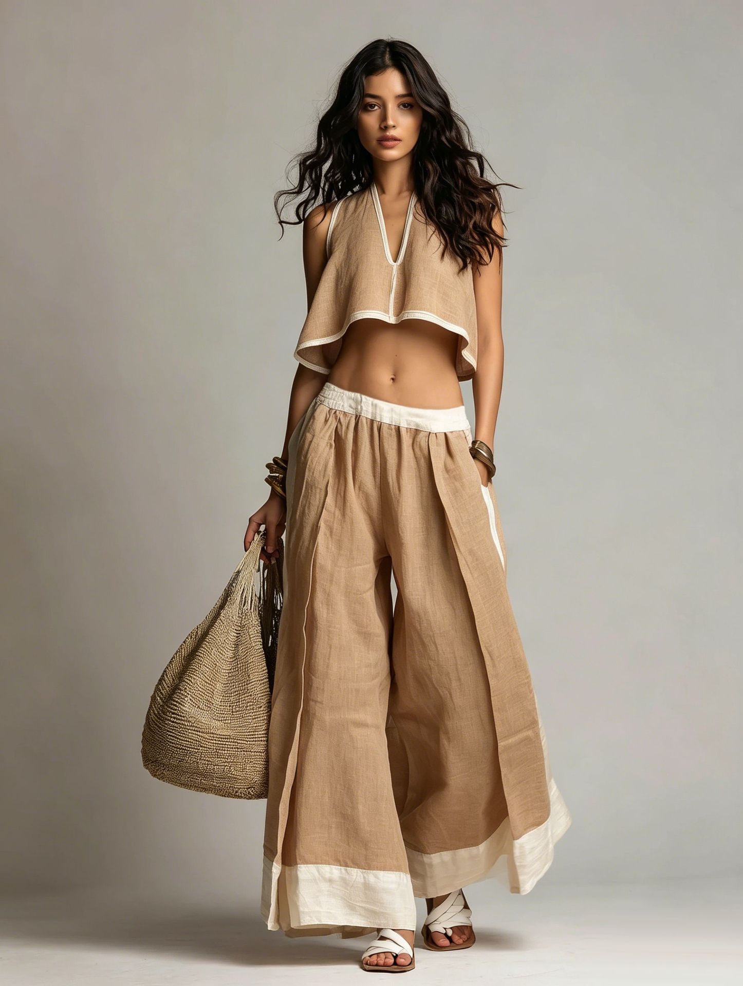 Women's Sleeveless V-Neck Two-Piece Set Solid Color Casual Summer Outfit