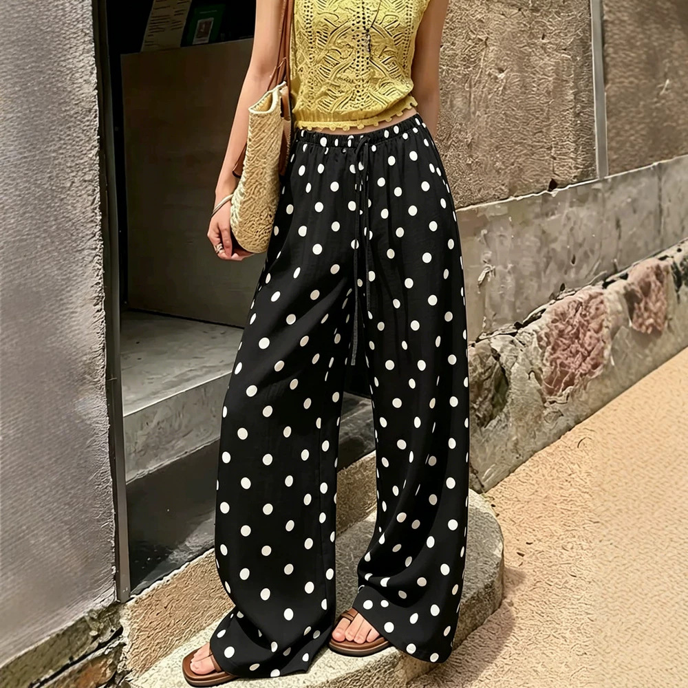 Women's Polka Dot Straight-Leg Casual Pants