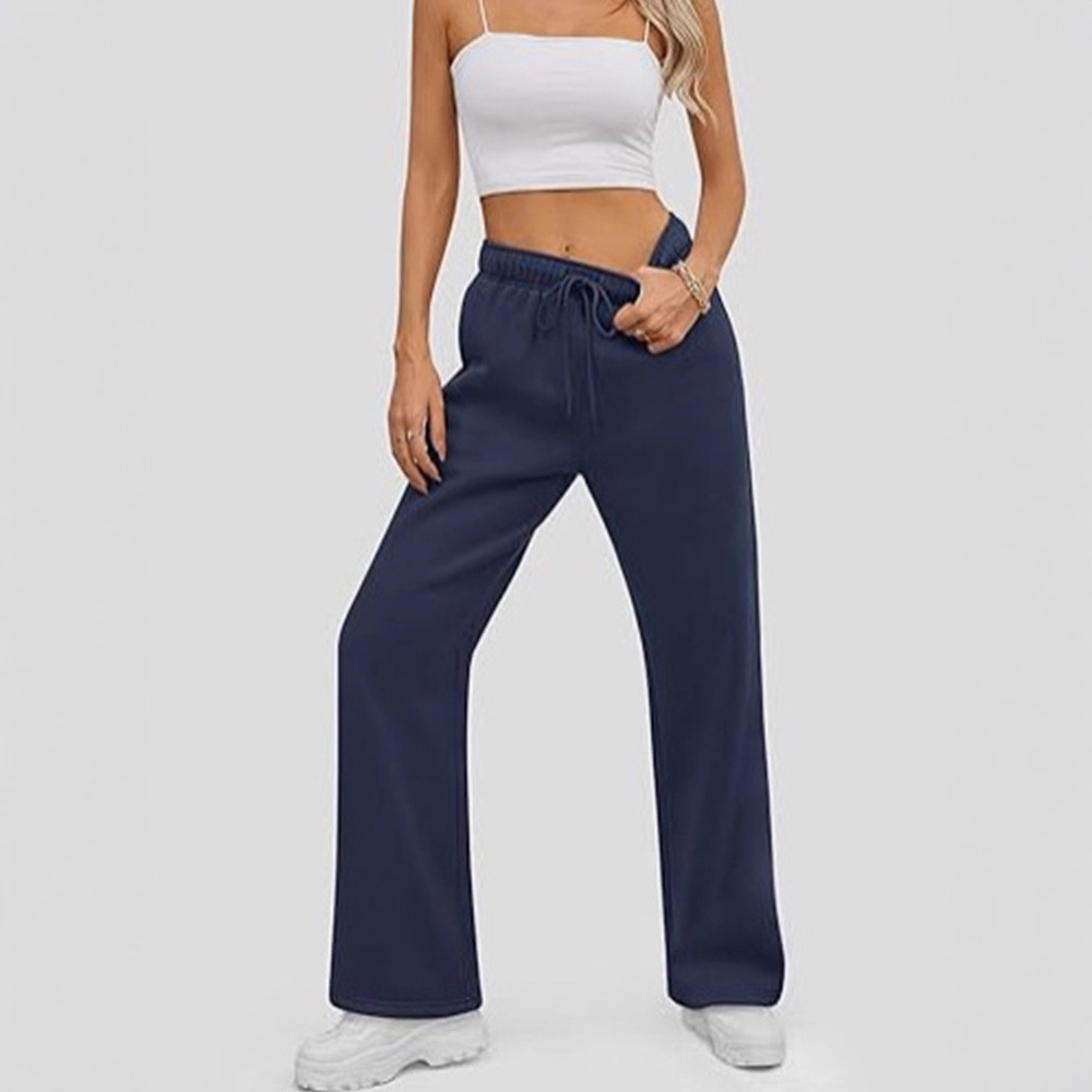 Fleece-Lined Straight-Leg Sweatpants for Women, Loose Casual Lounge Pants, Gray/Black