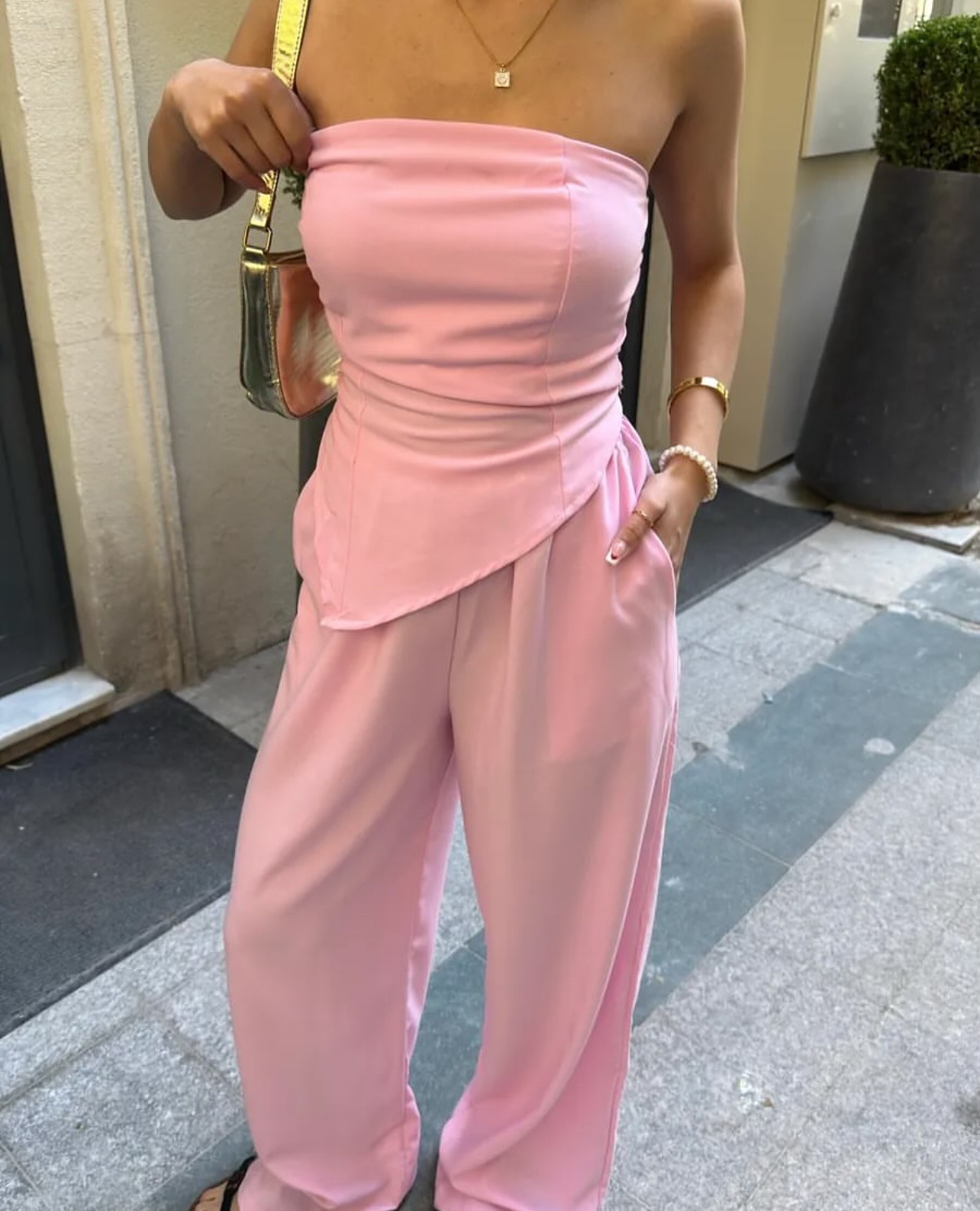 Women's Solid Sleeveless Tube Top and Pants Set Casual Two-Piece