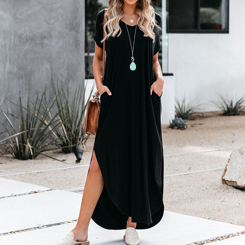 Women's Solid Color Loose Irregular Long Dress