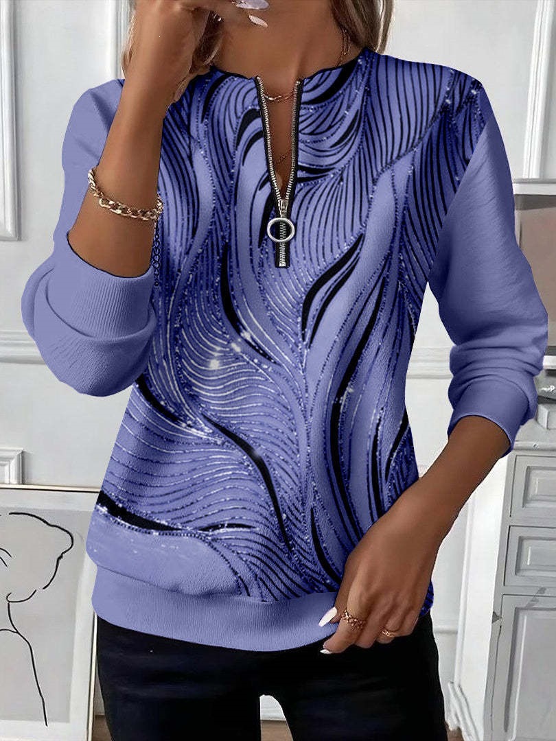 Women's Boho Print Long Sleeve Zip-Up Sweatshirt Casual Top