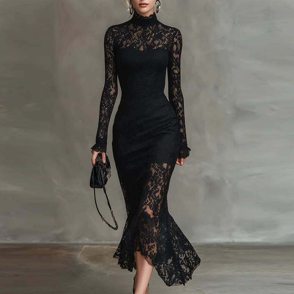 High-End Long Sleeve Bodycon Maxi Dress for Evening Parties