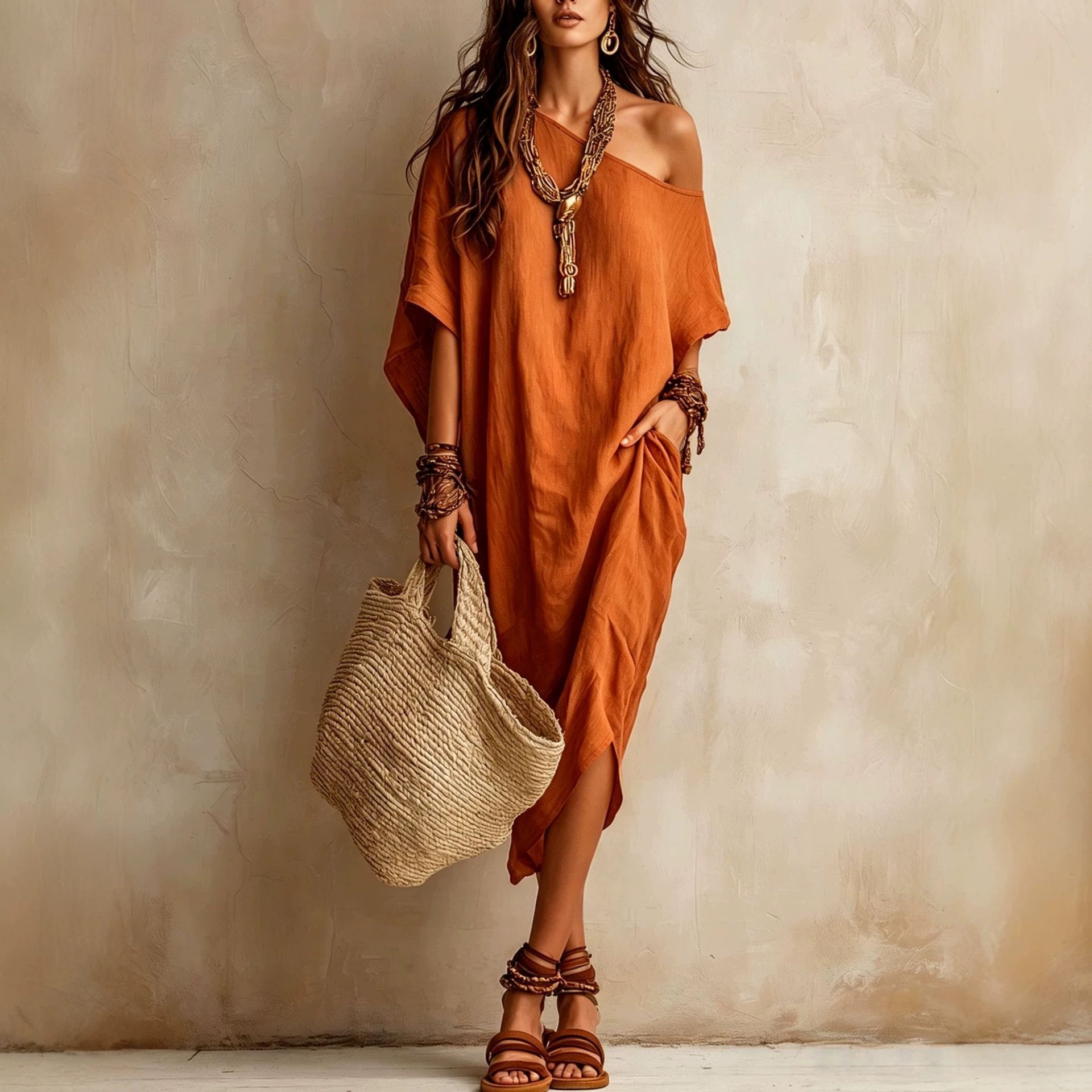 Solid One-Shoulder Loose Casual Dress
