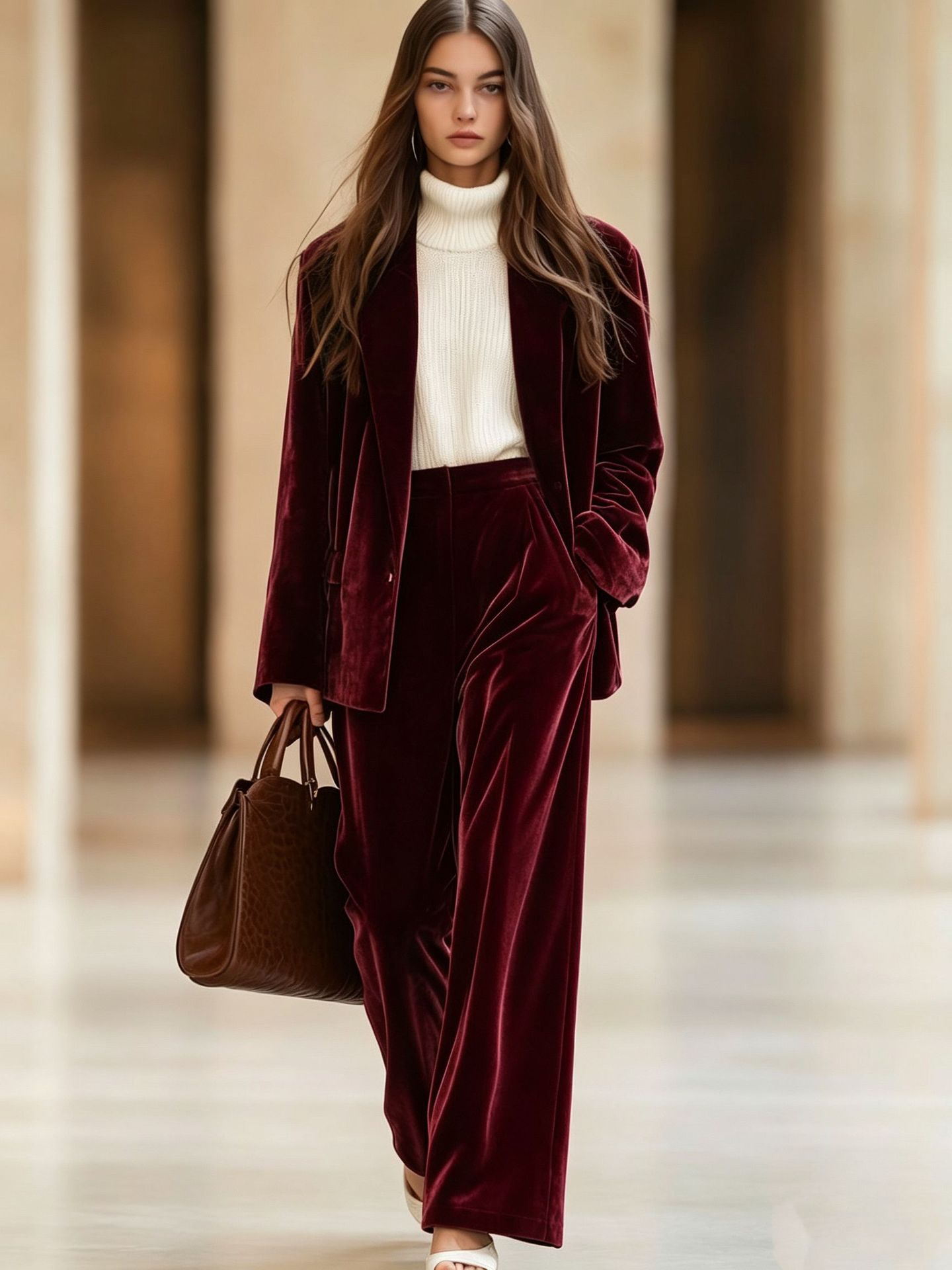 Solid Velvet Loose Casual Two-Piece Pants Set