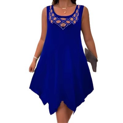 Women's Solid Color Hand-Sequin Cutout Sleeveless A-Line Midi Dress