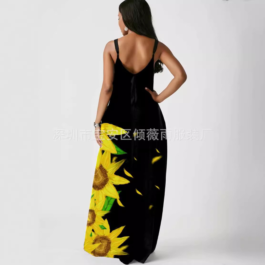 Summer High-Waist Digital Print Sleeveless Bodycon Midi Dress