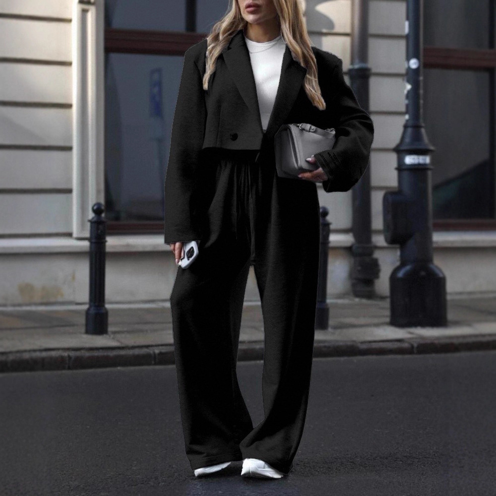 Women's Two-Piece Blazer and Pants Set with Lapel Collar