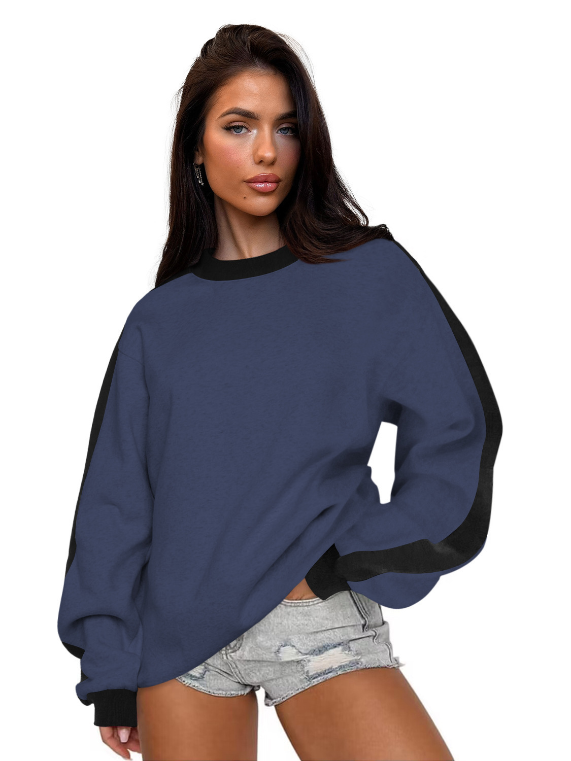 Women's Color-Block Crewneck Pullover Long-Sleeve Sweatshirt