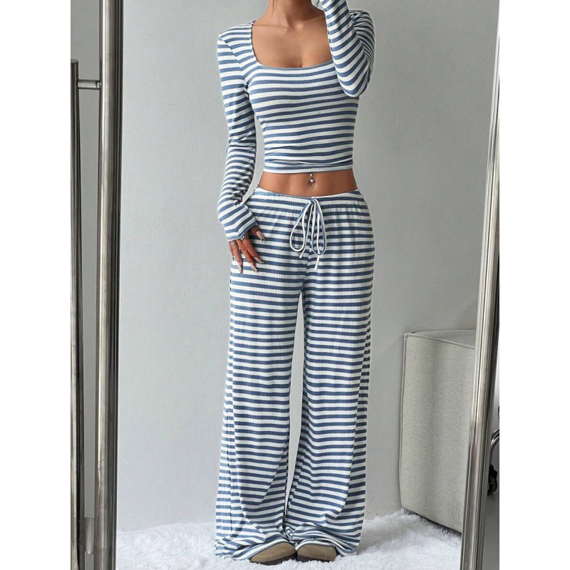 Striped High-Waist Wide-Leg Pants Set for Women