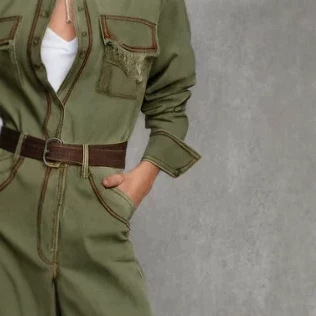 Retro Western Olive Green Jumpsuit