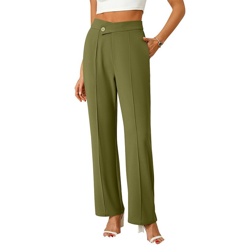 High-Waist Cross Button Flared Straight-Leg Women's Trousers