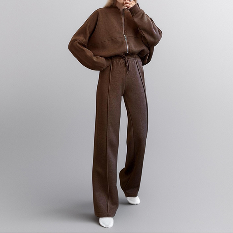 Women's Casual Solid Zip-Up Hoodie and Pants Set