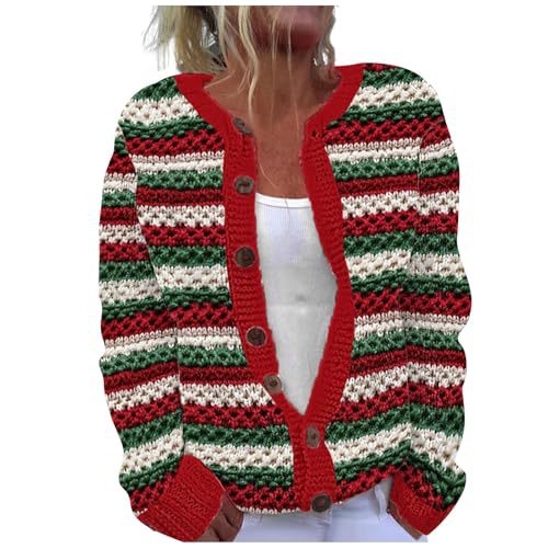 Women's Cartoon Forest Maple Leaf Print Button Cardigan Sweater