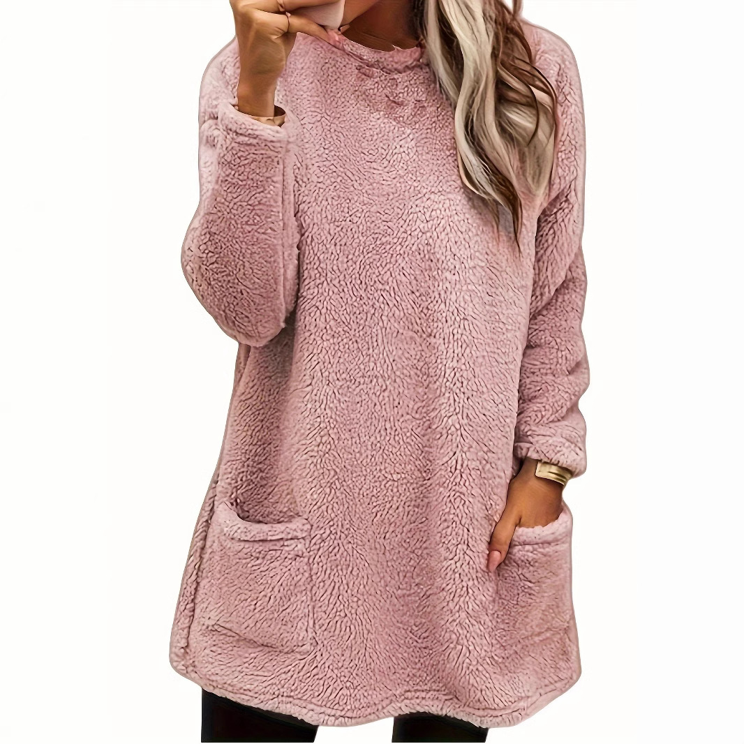 Women's Fleece Pullover Sweatshirt Long Sleeve Crew Neck Loose Fit with Pocket