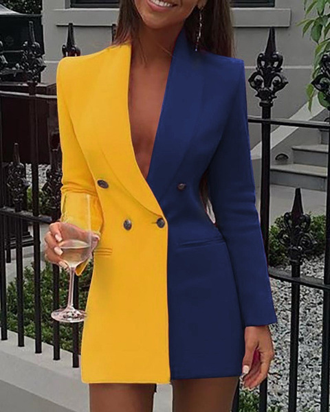 Color-Block V-Neck Blazer Dress for Women