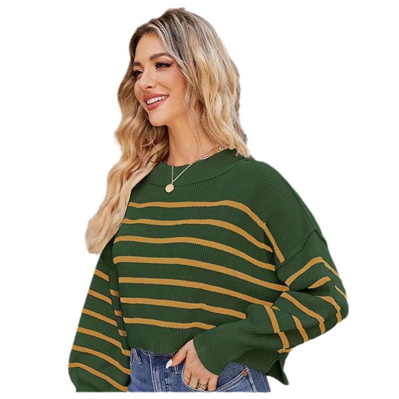 Women's Long Sleeve Crewneck Sweater – Lightweight Solid & Striped Pullover