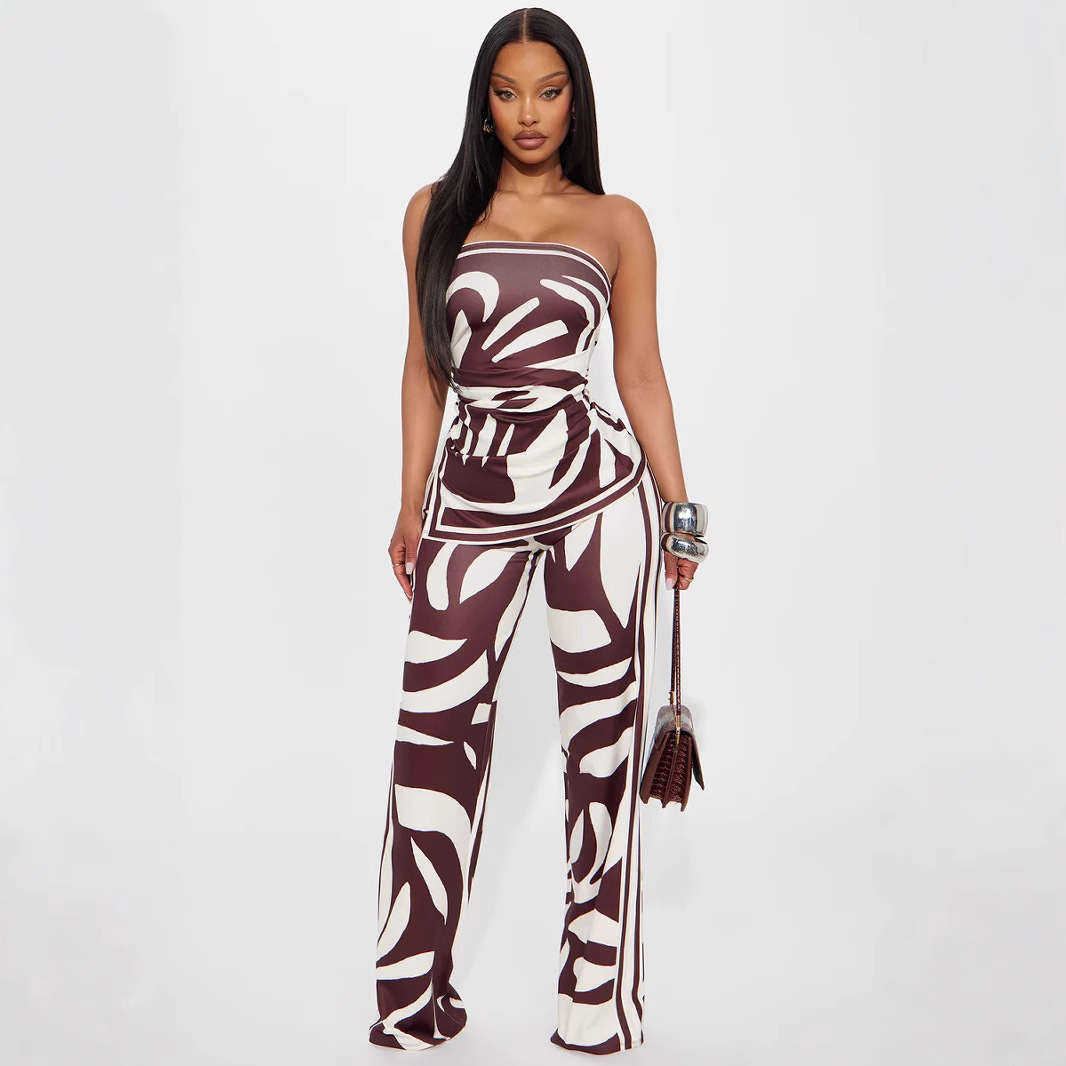 Sexy Split Tube Top and Straight-Leg Pants Two-Piece Set