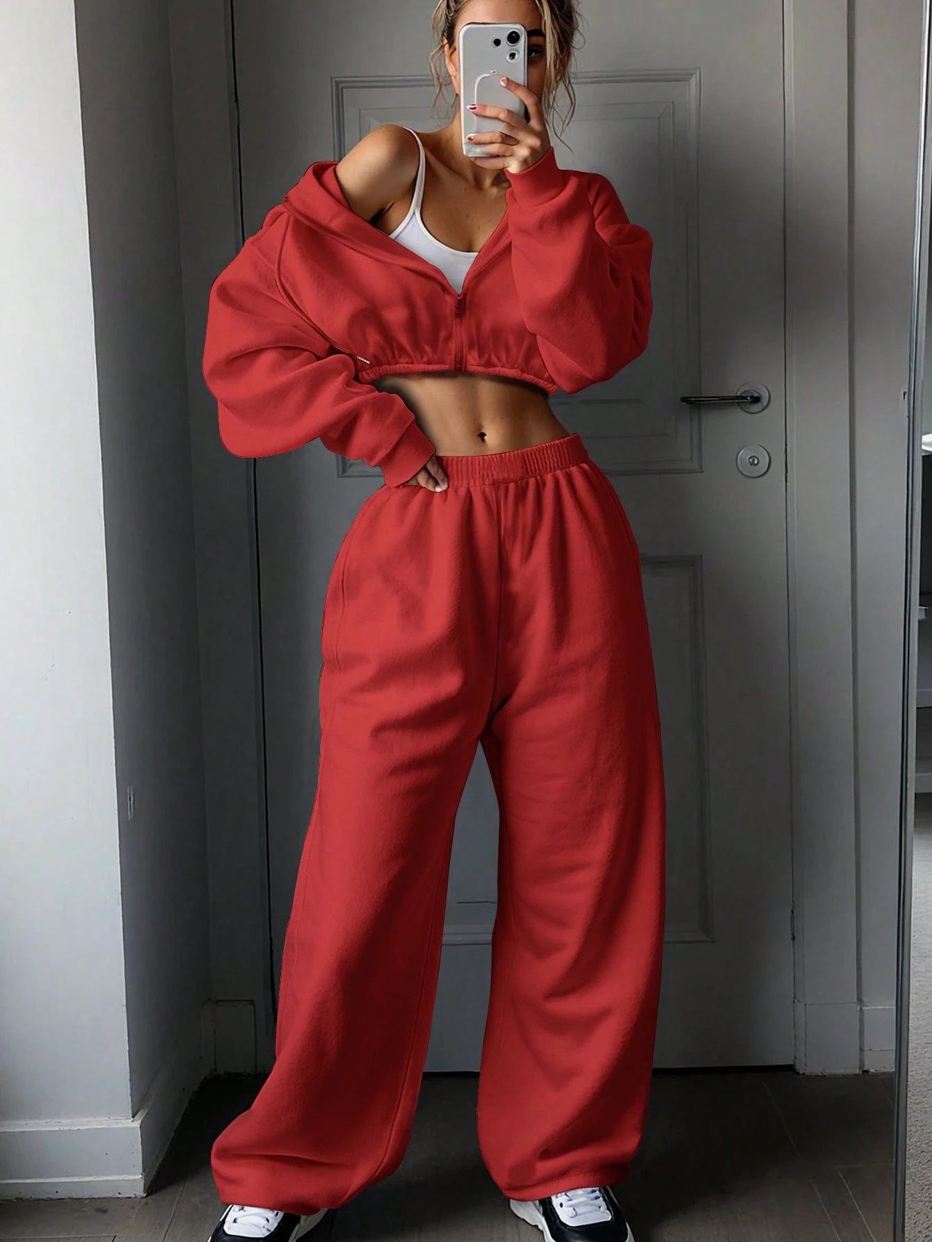 Women's Long Sleeve Zip-Up Sweatsuit Two-Piece Set