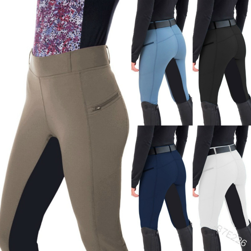 Women's High-Waist Skinny Equestrian Pants with Zipper