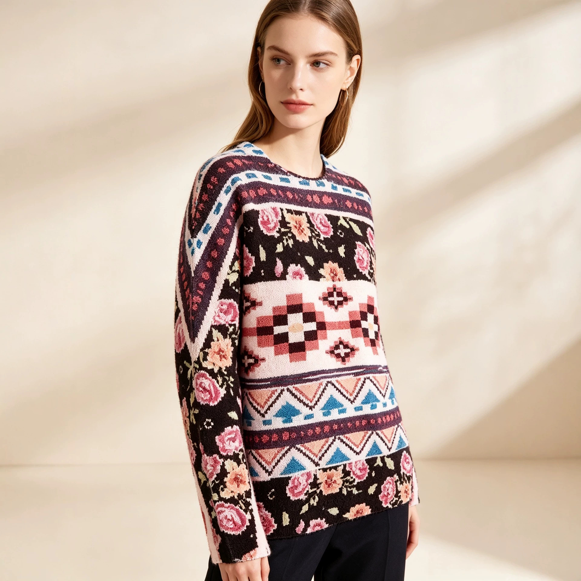 3D Christmas Print Crewneck Pullover Sweater