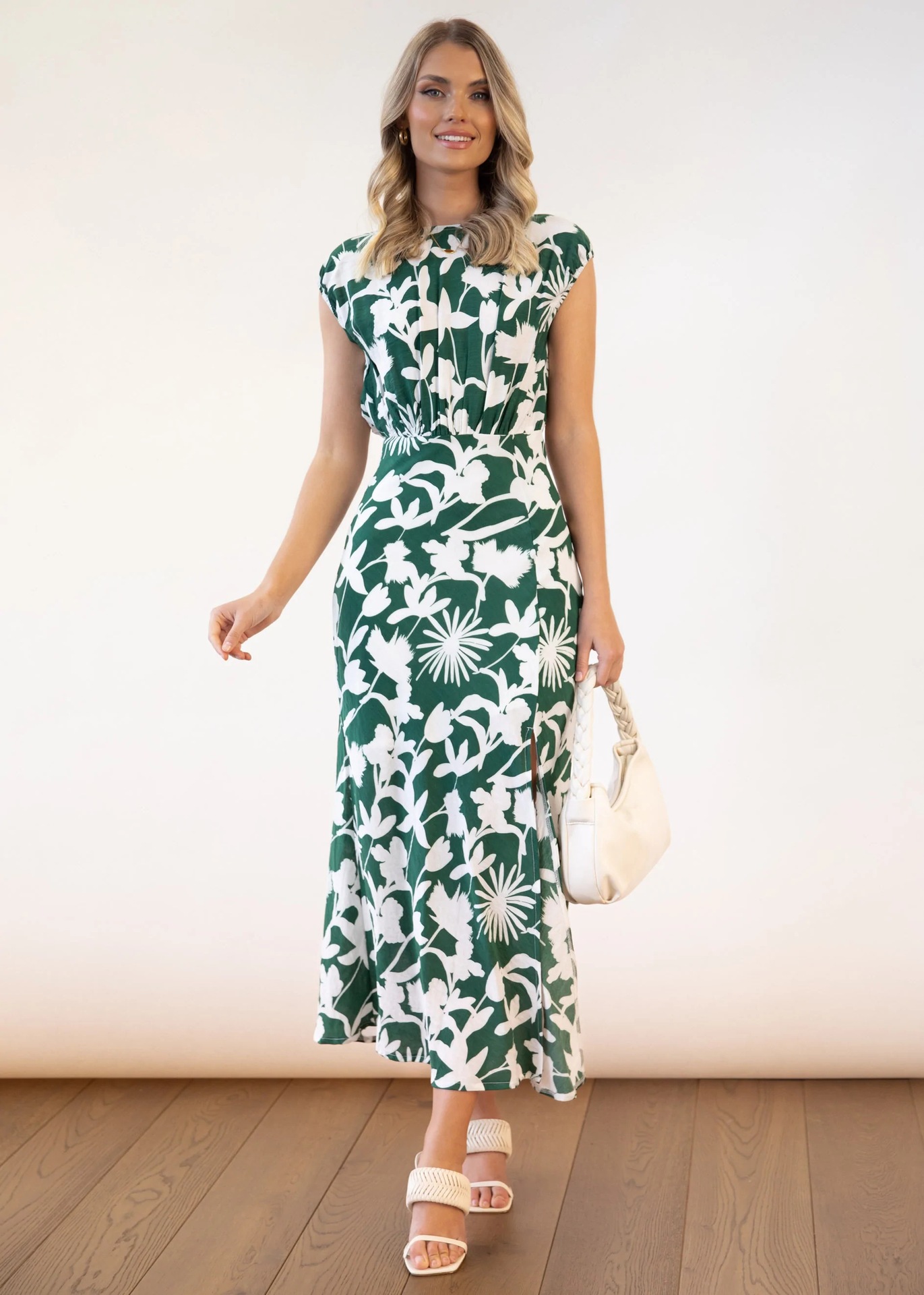 Floral Print Round Neck Long Slim Fit Dress