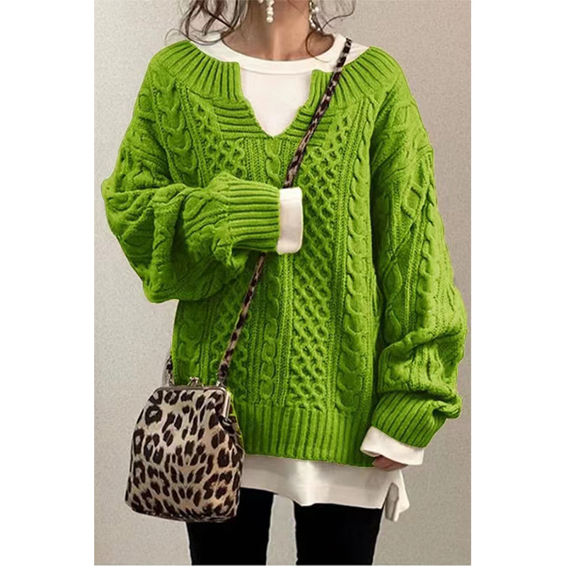 Cable-Knit Loose-Fit V-Neck Women's Sweater