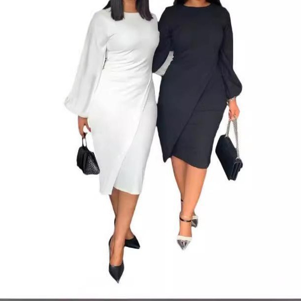 Women's Lantern Sleeve Bodycon Midi Dress
