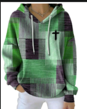 Women's Plaid 3D Digital Print Hoodie Casual Sweatshirt