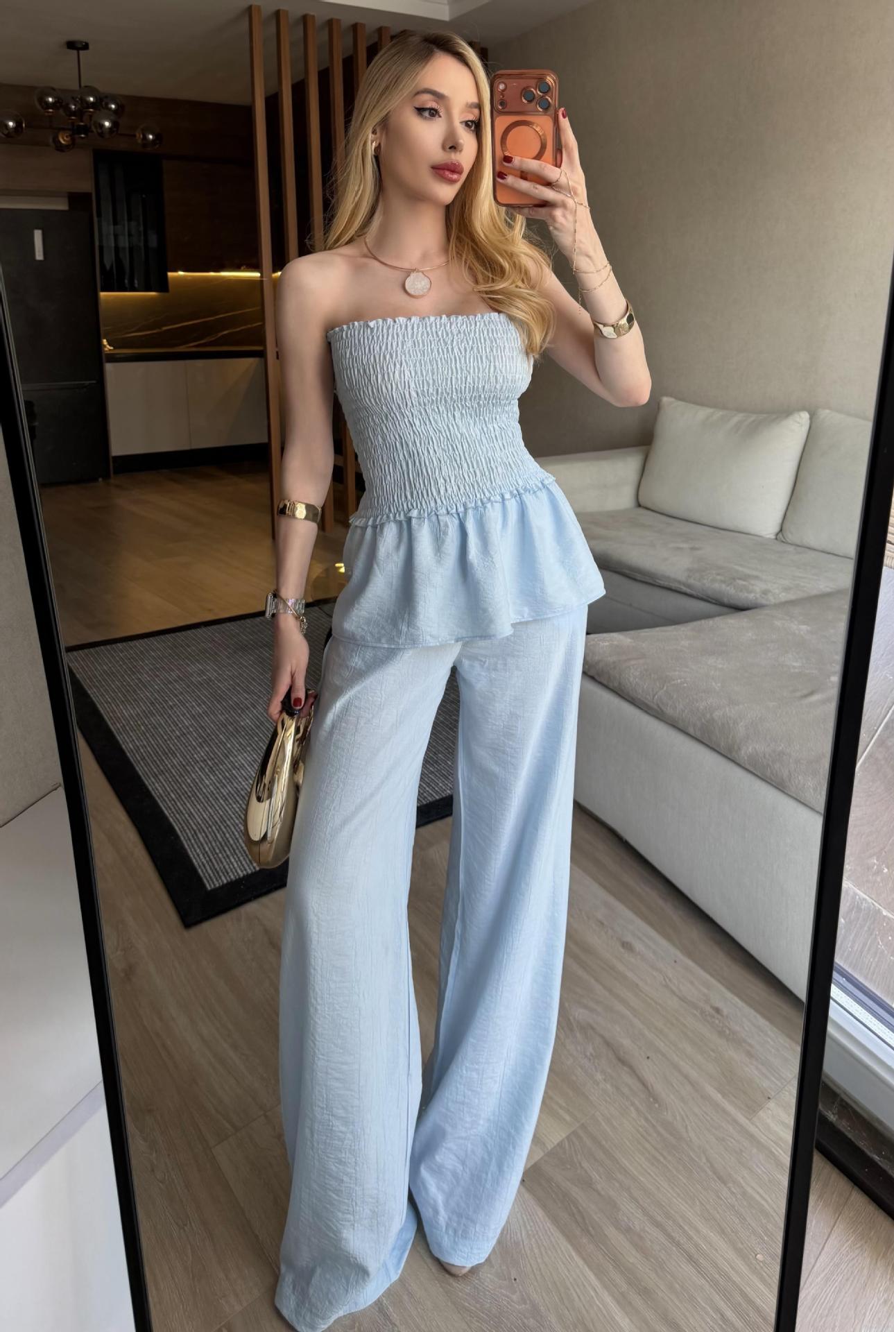 Off-Shoulder Tube Top and Wide-Leg Pants Two-Piece Set