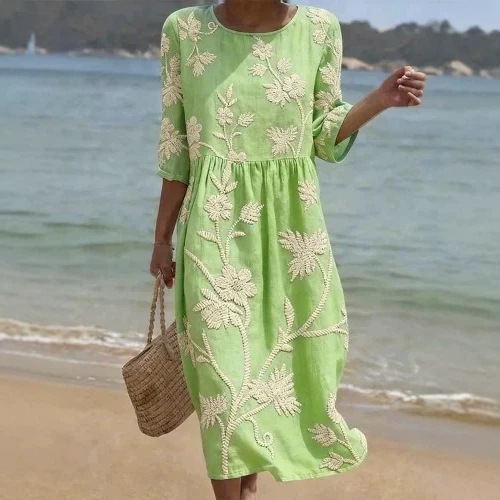 Women's Vintage Floral Print Ruched Midi Dress