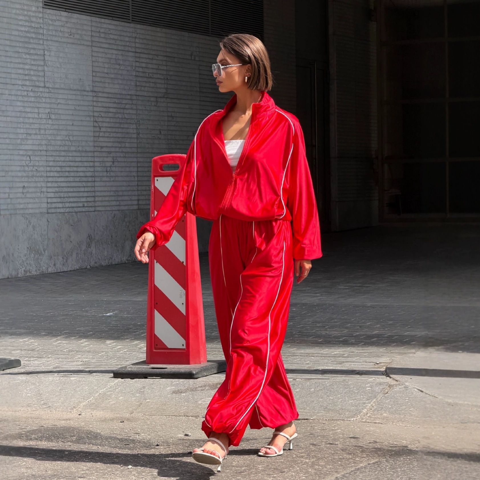Satin Striped Double-Zip Oversize Women's Tracksuit
