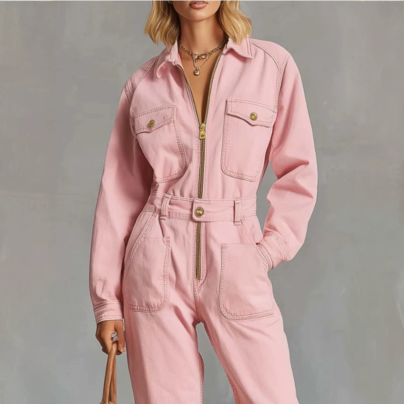 Retro Western Pink Zip Jumpsuit