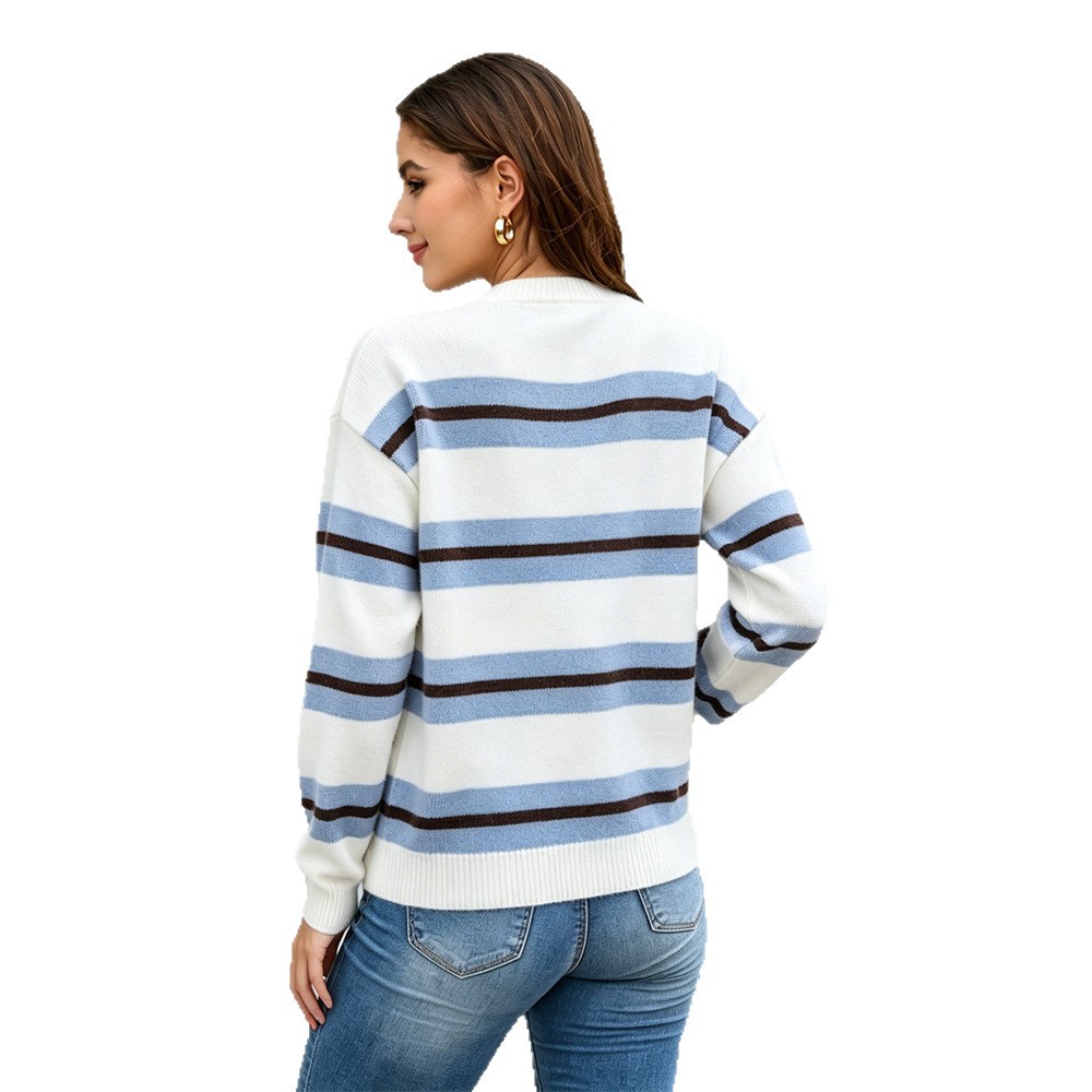 Striped Crewneck Pullover Sweater Long Sleeve Plus Size