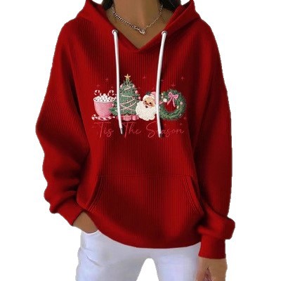 Christmas Print Pullover Hoodie for Women Loose Fit