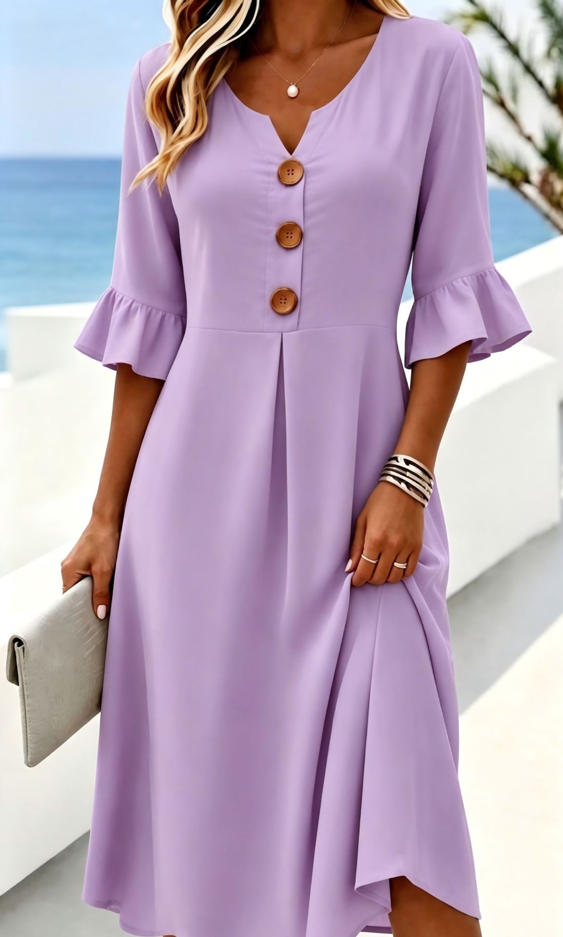 Women's Vintage Print Button Midi Dress