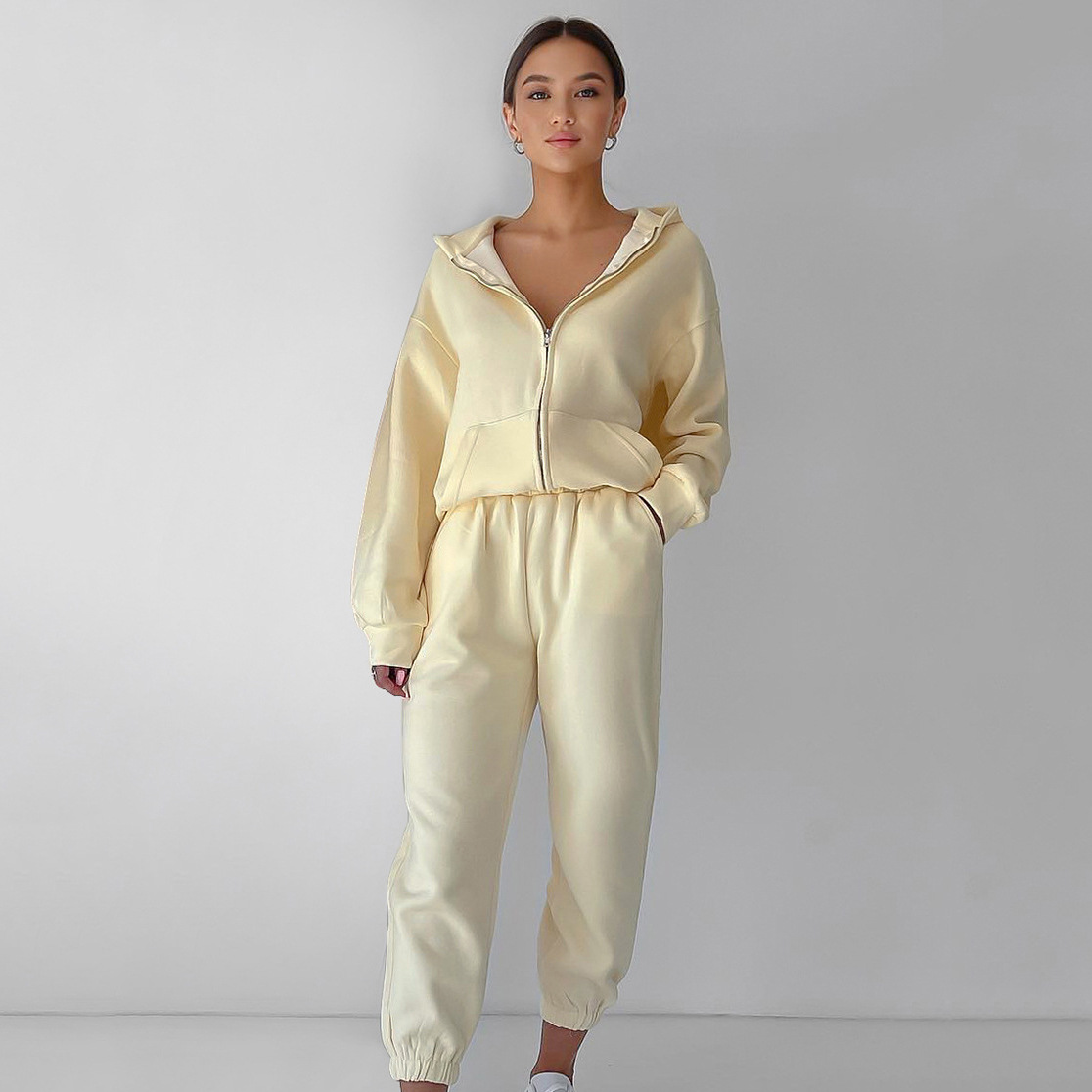 Women's Hooded Zip-Up Sweatsuit 2-Piece Set