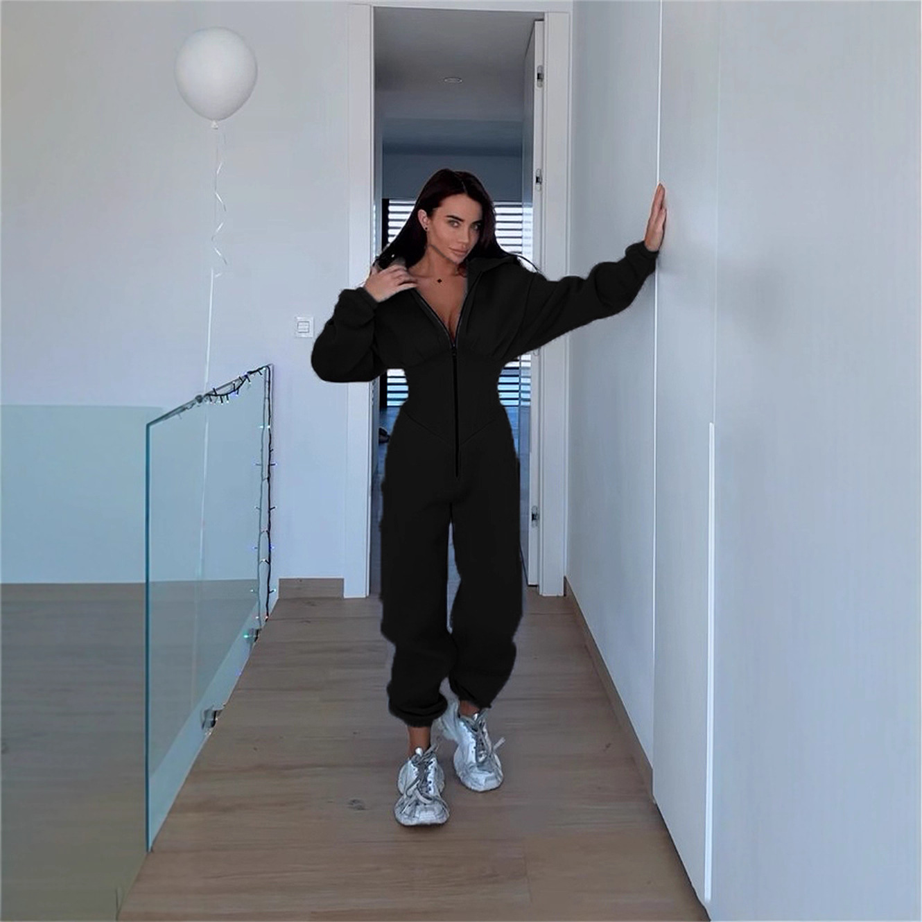 Women's Hooded Jumpsuit Long Sleeve Slim Fit Casual Streetwear