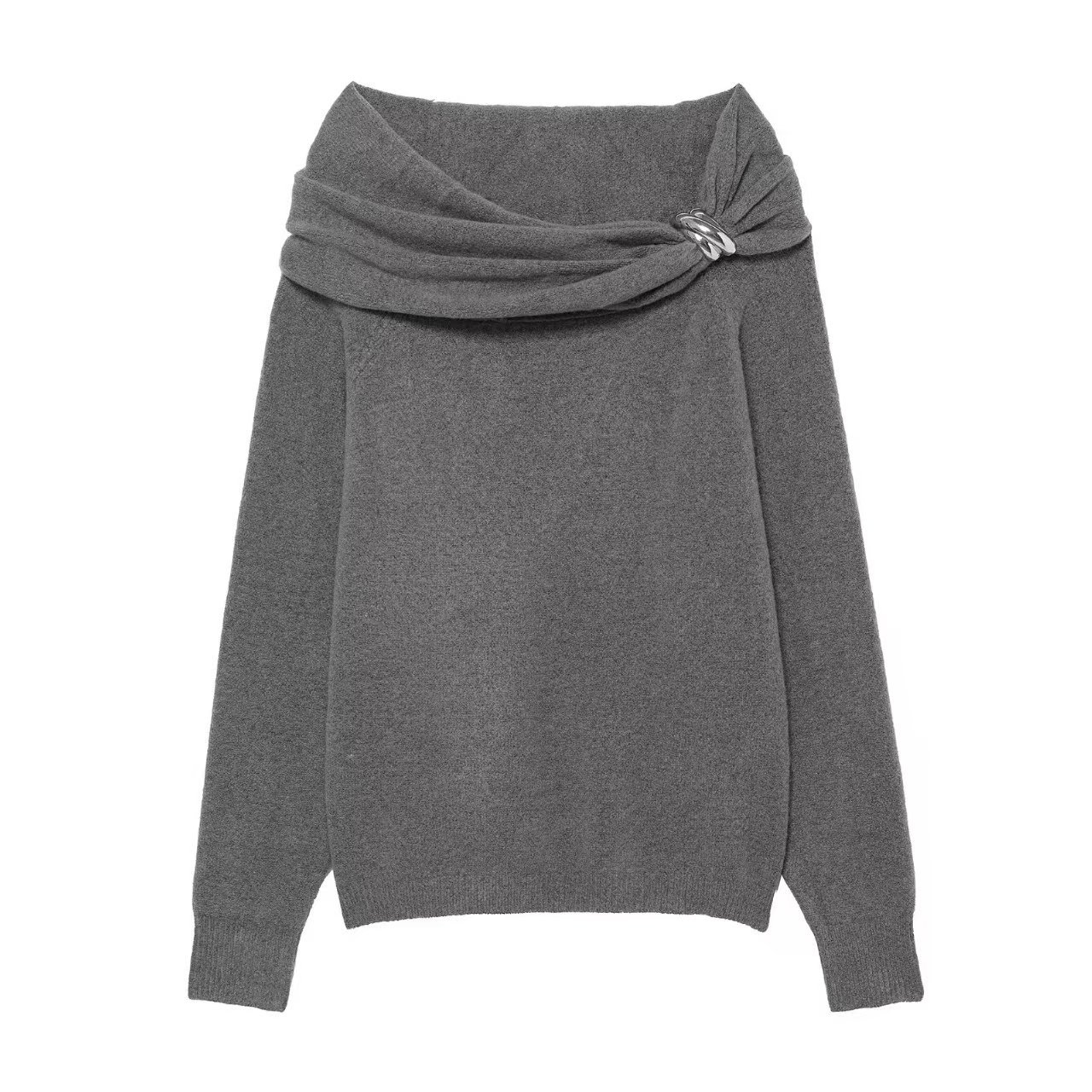 Women's Off-Shoulder Ruched Long-Sleeve Knit Top