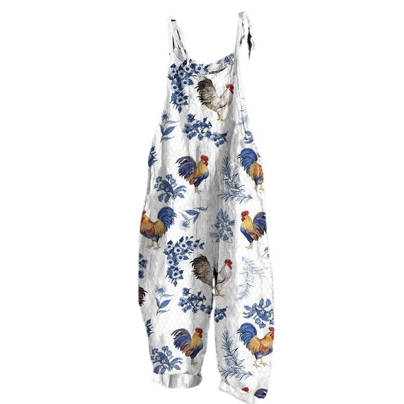 Women's Printed Vintage Sleeveless Wide-Leg Jumpsuit